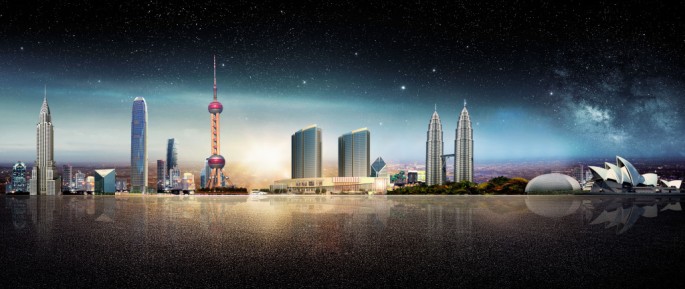 城市建筑海报背景素材PSD文件