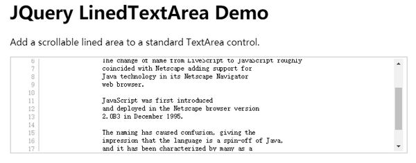 可为textarea添加行号的jquery插件